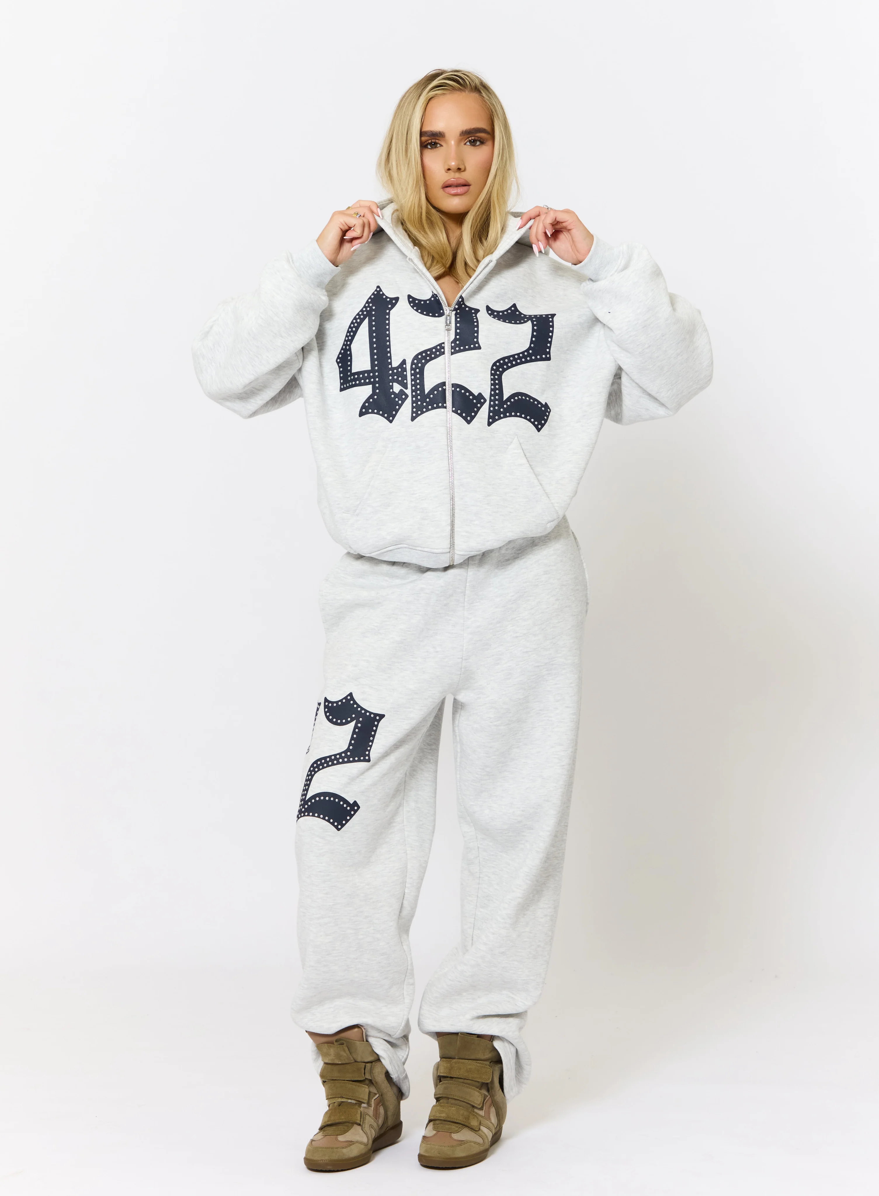 422 Oversized Zip Hoodie - Grey Marl - Image 5
