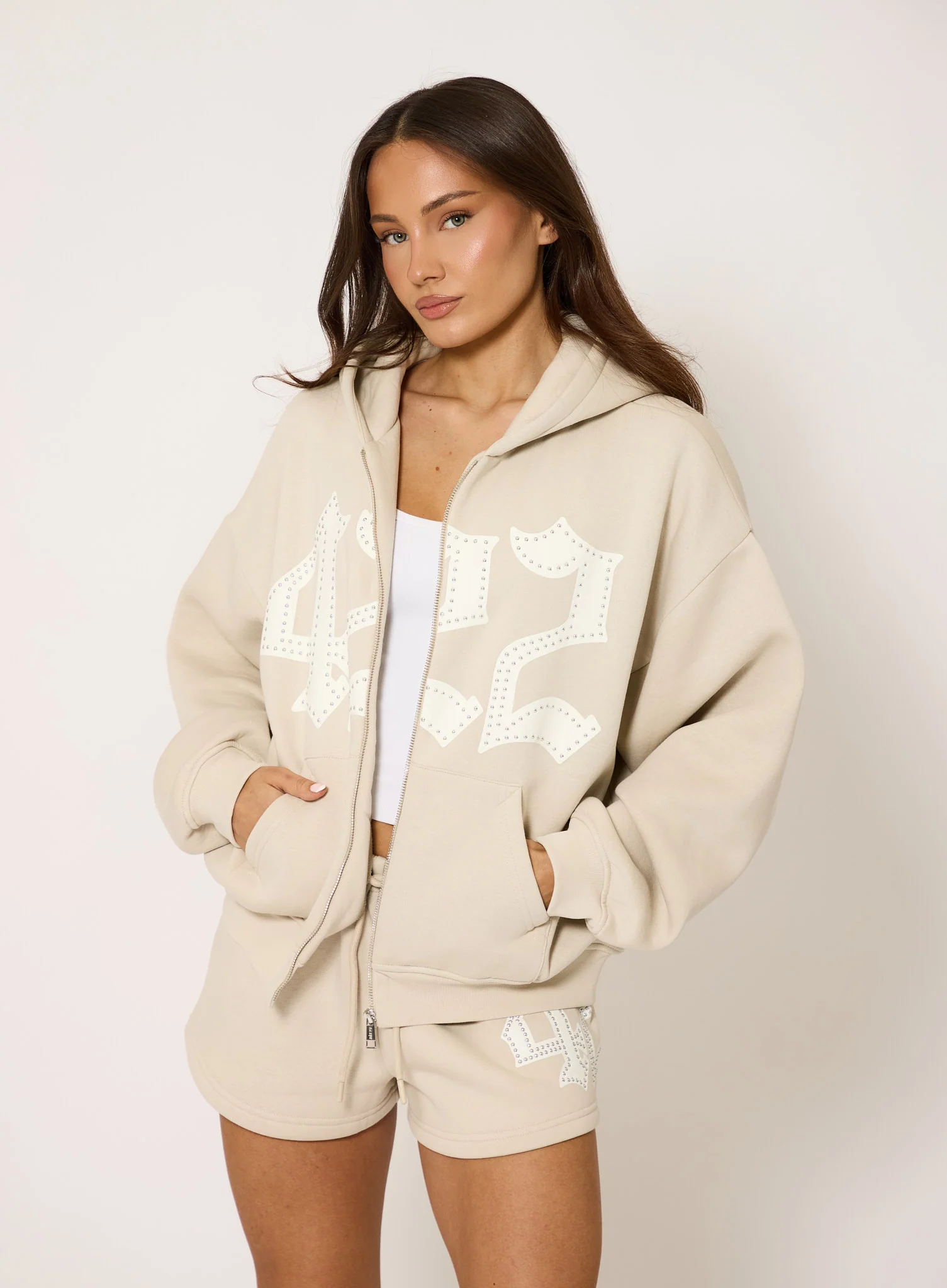 422 Oversized Zip Hoodie - Stone - Image 3
