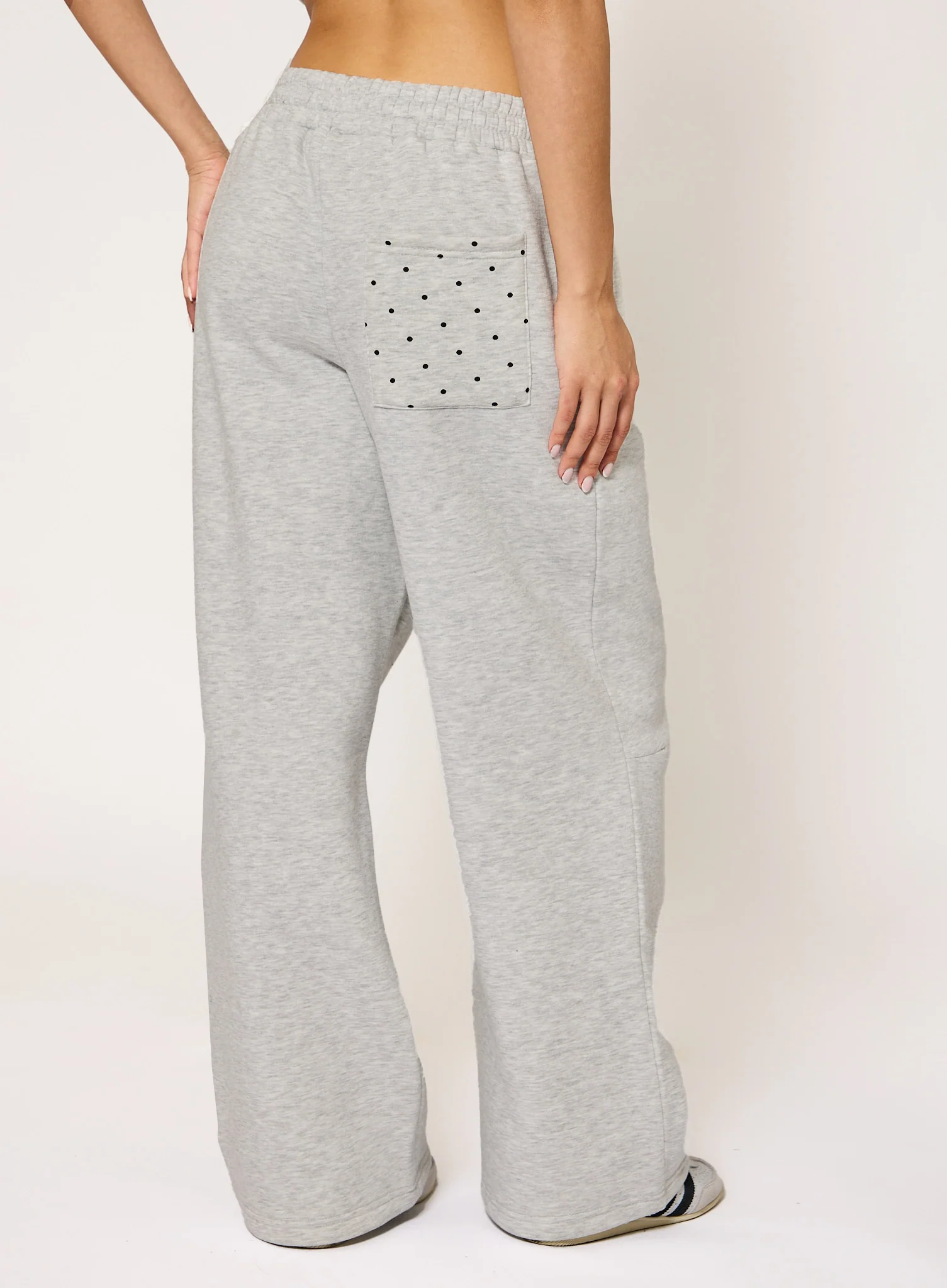 Polka Ultra Wide Leg Joggers - Grey Marl - Image 4