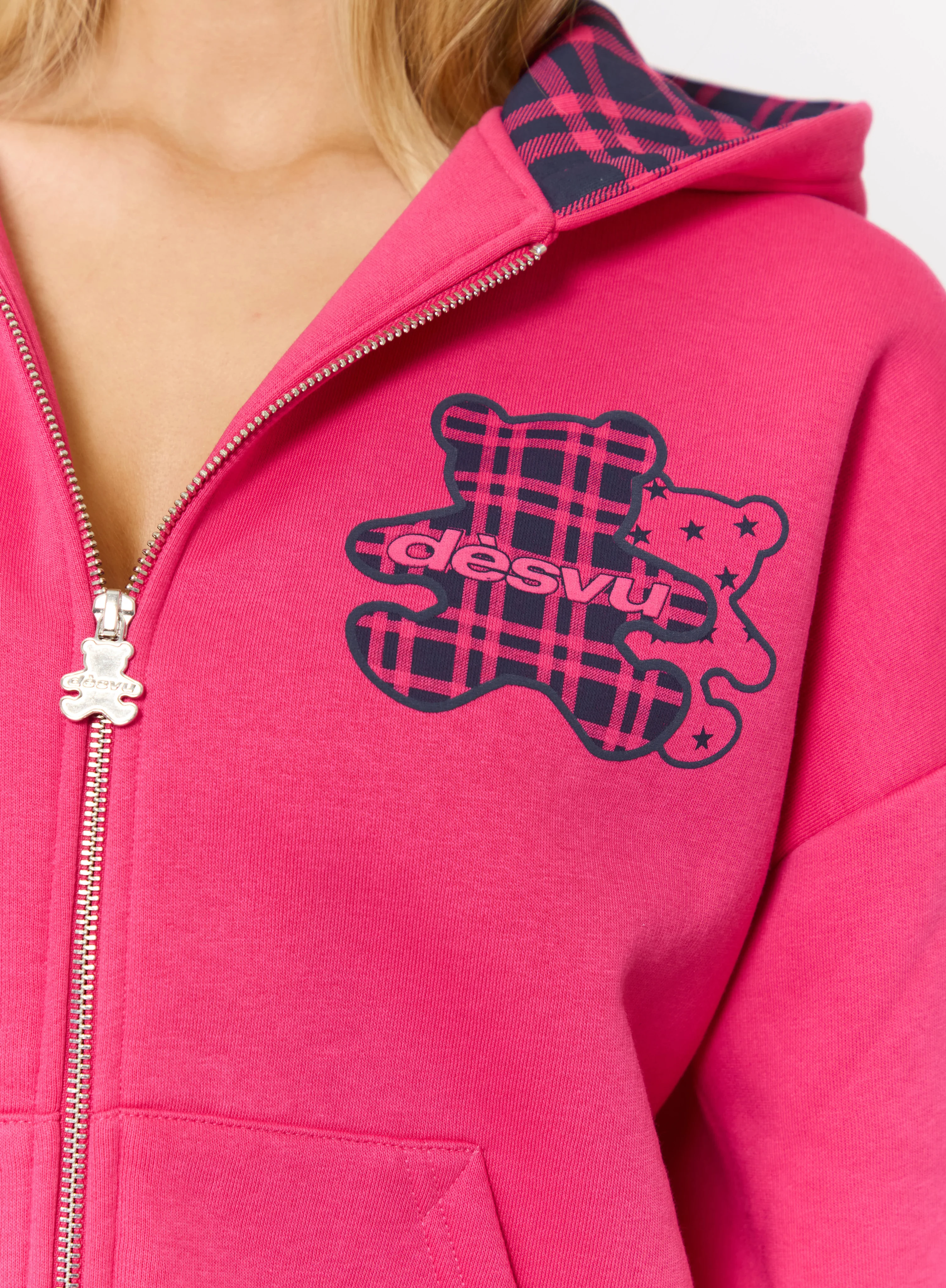 Twin Teddy Oversized Zip Hoodie - Fuchsia - Image 2