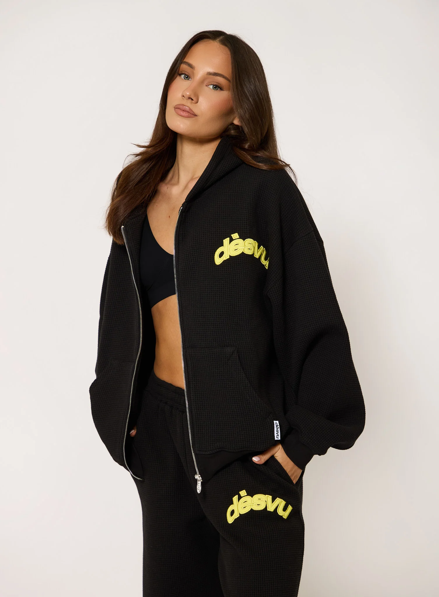 Heavyweight Waffle Hoodie - Black - Image 2
