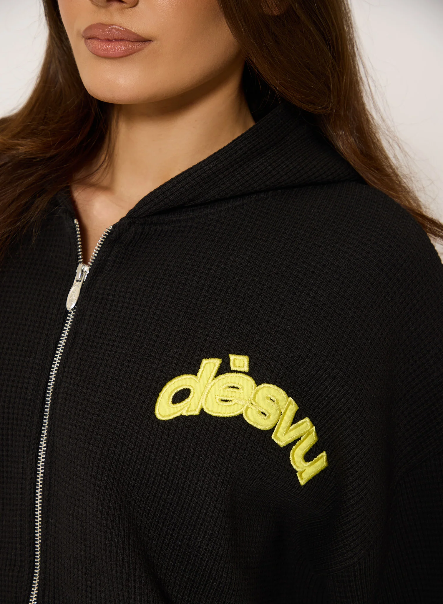 Heavyweight Waffle Hoodie - Black - Image 3
