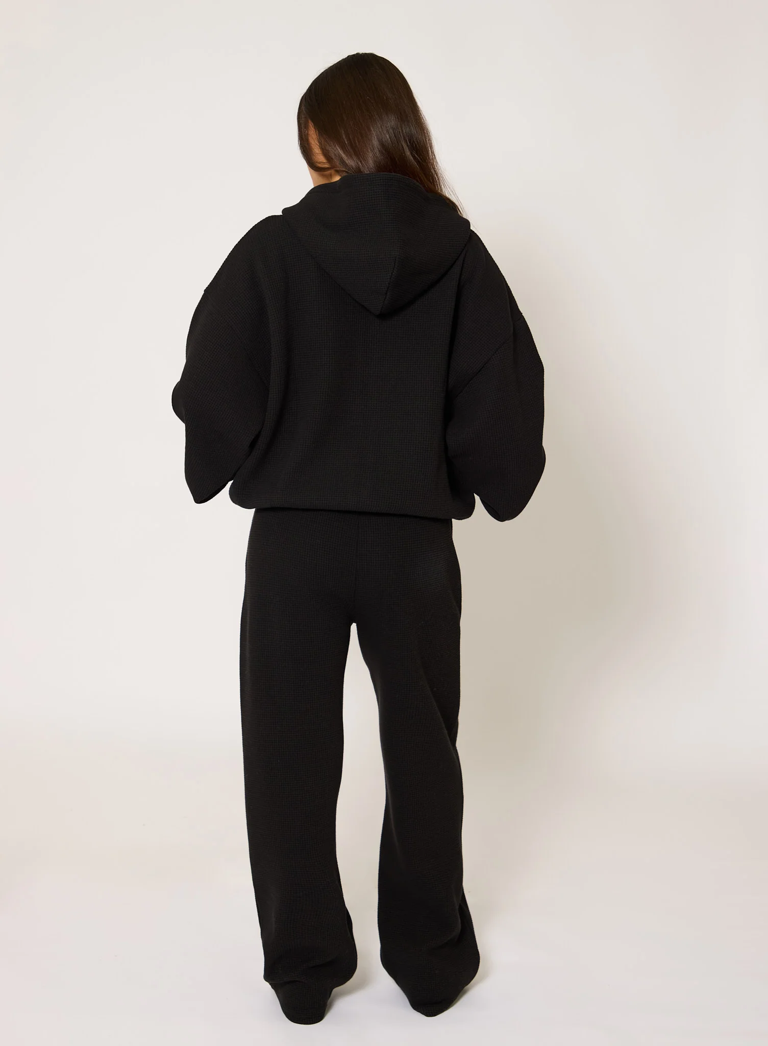 Heavyweight Waffle Hoodie - Black - Image 5