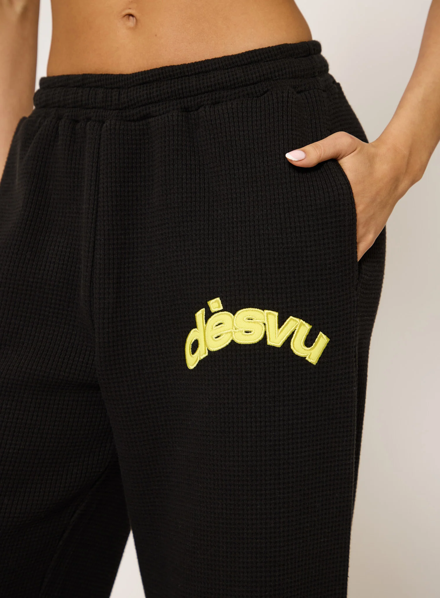 Heavyweight Waffle Joggers - Black - Image 3